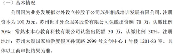 世CQ9电子才股份拟投资70万设立控股子公司苏州相成培训发展有限公司 持股70%(图1) 世CQ9电子才股份拟投资70万设立控股子公司苏州相成培训发展有限公司 持股70%(图1)