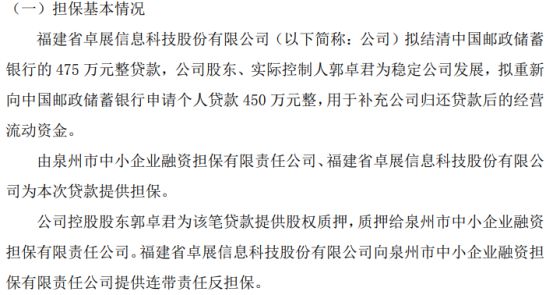 ST卓展控股股东郭卓君拟重新向中国邮政储蓄银行申请贷款450万(图1)