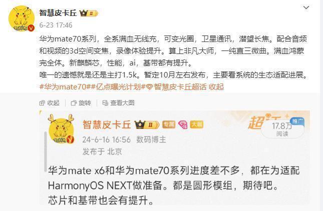 “硬件早就stand by了”爆料称华为Mate70能否如约看的是软件适配(图3) “硬件早就stand by了”爆料称华为Mate70能否如约看的是软件适配(图3)